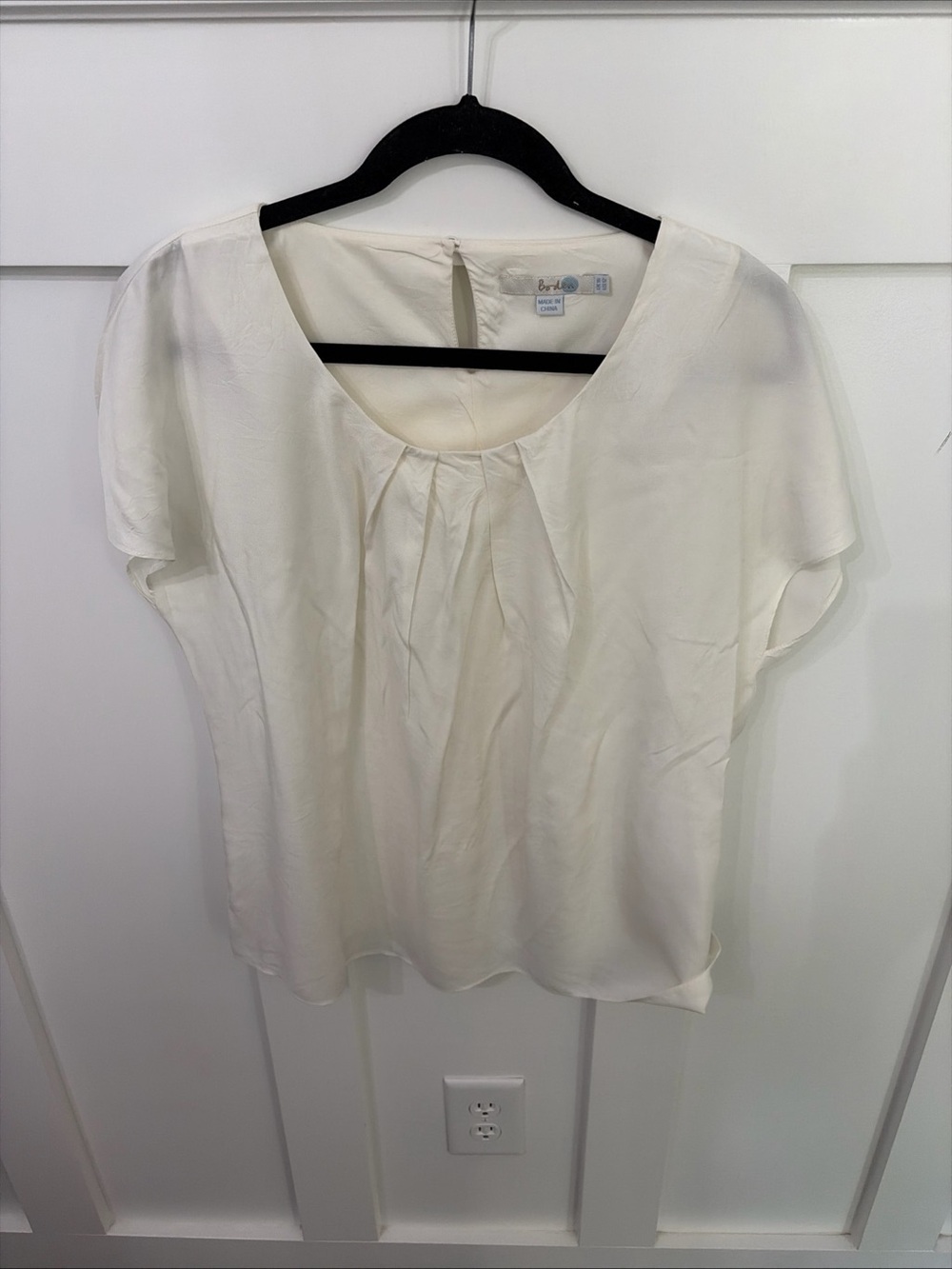 Boden Cream Scoop-Neck Blouse with Front Pleats